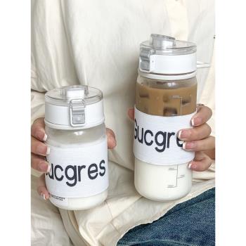 網紅新款學生水杯女簡約帶蓋塑料杯便攜水壺隨身杯咖啡杯情侶杯子