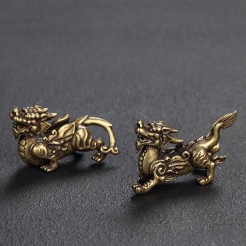 茶寵汽車擺件 (公母貔貅)一對茶盤黃銅擺設鎮宅麒麟室內風水黃銅