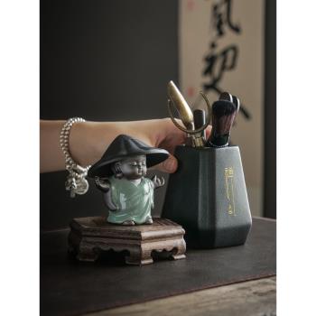 哥窯茶寵茶玩茶道六君子套裝擺件家用茶漏茶濾過濾網茶具配件大全