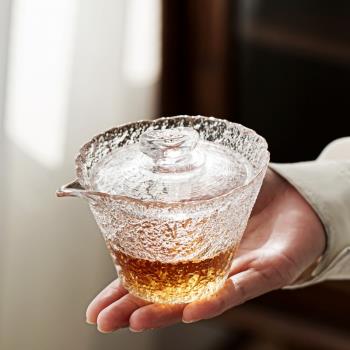 日式冰露金邊茶具套裝家用玻璃透明蓋碗功夫茶杯子泡茶小套辦公室