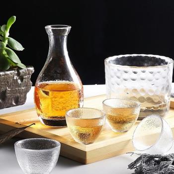 日式清酒壺家用烈酒杯透明金邊玻璃酒杯黃酒溫酒器磨砂白酒具套裝