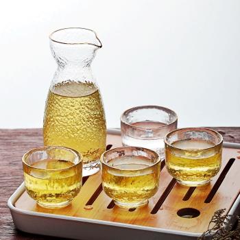 日式清酒壺家用烈酒杯透明金邊玻璃酒杯黃酒溫酒器創意白酒具套裝