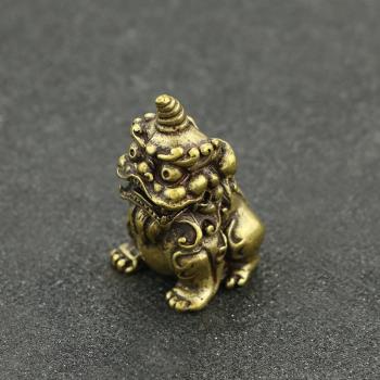 實心純黃銅辦公桌面招財小擺件獨角獸茶寵飾品工藝品禮品手把玩件