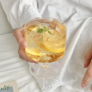 ins風高腳果汁果茶杯透明玻璃杯家用女喝水杯子氣泡飲品雞尾酒杯