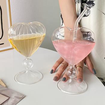 ins風高顏值愛心杯吸管玻璃喝水杯夏季飲料果汁雞尾酒杯子咖啡杯