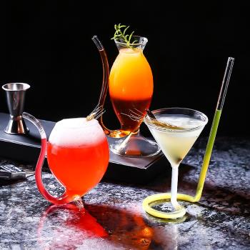 ins吸血鬼杯子北歐創意吸管玻璃杯吸血鬼杯個性酒杯分子雞尾酒杯