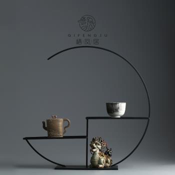 棲鳳居鐵藝茶棚 日式創意多寶閣博古架展示置物茶具架茶道配件