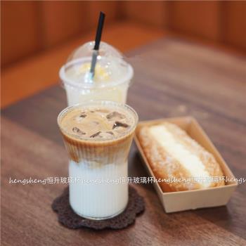 ins網紅玻璃杯創意冰拿鐵咖啡杯果汁杯飲料杯日式豎條紋玻璃杯子