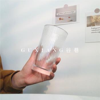 vintage杯子咖啡杯飲品杯簡約豎條紋玻璃水杯韓國少女心顏值ins風