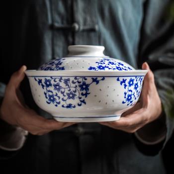 泡麵碗陶瓷碗帶蓋大號家用微波爐適用釉下彩景德鎮青花瓷帶蓋碗盤