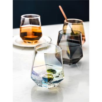 井柚威士忌酒杯家用洋酒杯雞尾酒杯水晶玻璃酒吧杯子彩色六稜水杯