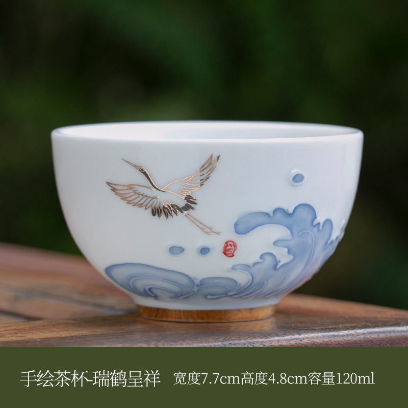 手繪鶴瑞呈祥家用茶碗陶瓷單個敬茶功夫茶具三才蓋碗套裝泡茶器|公道盃 手繪鶴瑞呈祥家用茶碗陶瓷單個敬茶功夫茶具三才蓋碗套裝泡茶器|公道盃