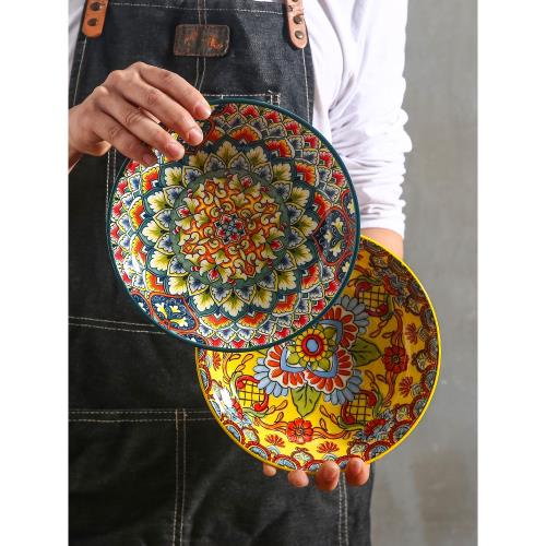 碗盤套裝陶瓷餐具家用創意陶瓷裝菜盤大圓盤波西米亞風碟網紅組合