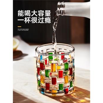 喝水彩繪家用威士忌復古玻璃杯