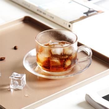 ins風玻璃咖啡杯碟套裝歐式摩卡拿鐵拉花透明杯下午茶杯加厚 送勺