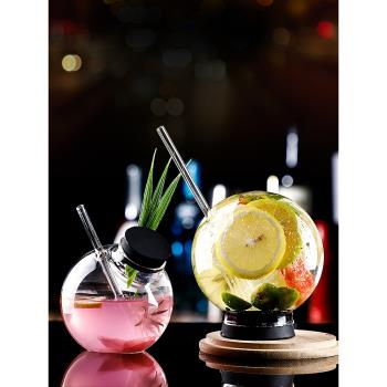 球形雞尾酒杯煙燻分子創意美食餐廳酒吧咖啡杯玻璃杯圓球吸管杯子