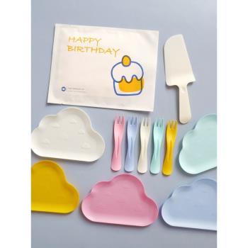 整箱裝生日蛋糕餐盤一次性刀叉盤組合紙盤叉子派對餐具食品級塑膠