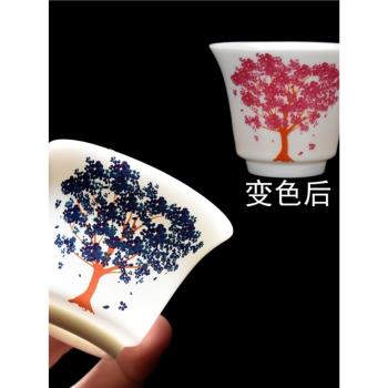 變色茶杯櫻花桃花梅花白瓷品茗杯家用釉變功夫陶瓷主人杯日式茶盞