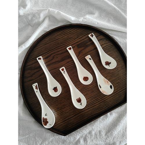 陶米手作手繪釉下彩陶瓷勺子家用創意調羹長柄湯匙飯勺可愛湯勺