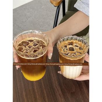 咖啡店豎紋冰拿鐵飲品杯透明玻璃