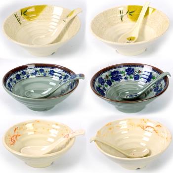 仿瓷拉麵碗商用麻辣燙大碗塑膠螺紋面條湯粉碗日式密胺面館專用碗