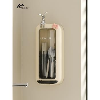 筷子收納盒旋轉筷子筒壁掛式家用廚房防塵帶蓋餐具勺子瀝水置物架