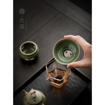 中式復古陶瓷茶漏茶濾不銹鋼茶渣過濾網功夫茶具泡茶濾茶器竹青色