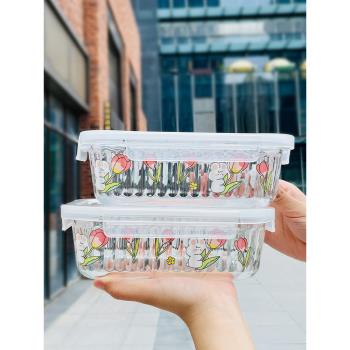 加厚玻璃飯盒微波爐加熱專用上班族帶飯餐盒可愛玻璃保鮮盒便當盒