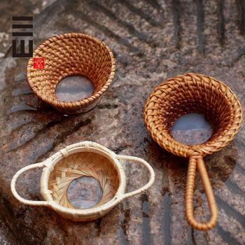 竹藤編茶漏創意公道杯玻璃茶濾套裝泡茶神器功夫茶具雙耳超細網布