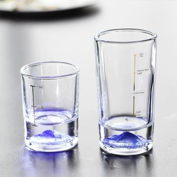 閃亮冰藍山水晶玻璃白酒杯帶刻度一兩二兩黃酒洋烈酒吧啤酒水杯子