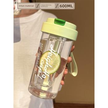 tritan水杯女新款2023女生高顏值杯子便攜塑膠隨行吸管杯夏天可愛