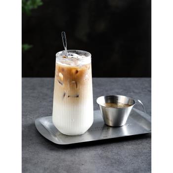 復古耐熱豎紋玻璃杯水杯家用加厚杯子日式ins冰美式拿鐵咖啡杯