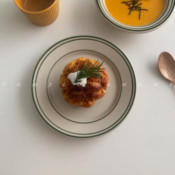 FCMJ 復古綠線條ins同款芝麻點系列陶瓷早餐盤碗甜品盤菜盤網紅