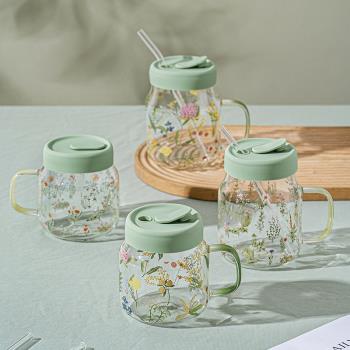西比爾小清新玻璃吸管杯耐高溫大容量水杯女生家用把杯高顏值杯子