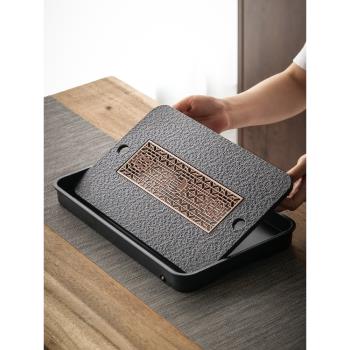茶具茶盤家用茶托盤輕奢現代小型幹泡臺仿烏金石茶海長方形排水盤
