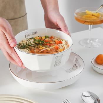 碗碟套裝家用陶瓷高階感簡約現代單個六角菜盤子吃飯碗筷套裝組合