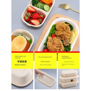 一次性飯盒可降解餐盒輕食沙拉盒便當盒環保紙漿外賣打包盒長方形