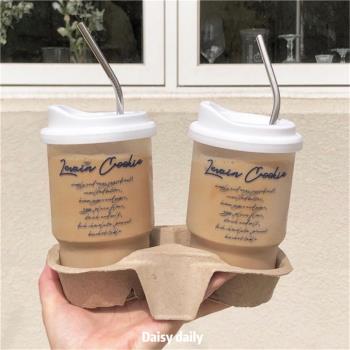 回饋款/韓風ins風小眾藍色字母咖啡杯塑膠吸管杯大容量隨手杯帶蓋
