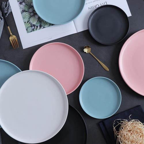 北歐創意陶瓷啞光盤子家用菜盤早餐盤西餐盤牛排盤披薩盤網紅餐具
