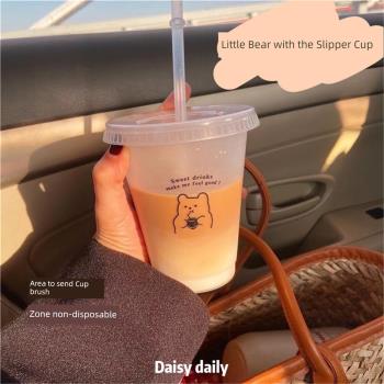 韓風ins英文簡約字母塑膠吸管杯大容量水杯隨手咖啡杯子非一次性