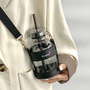 高顏值時間刻度玻璃杯男女情侶辦公戶外水杯便攜ins風大容量杯子