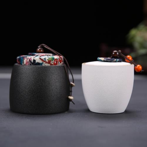粗陶禪風黑白布蓋家用紫砂茶葉罐