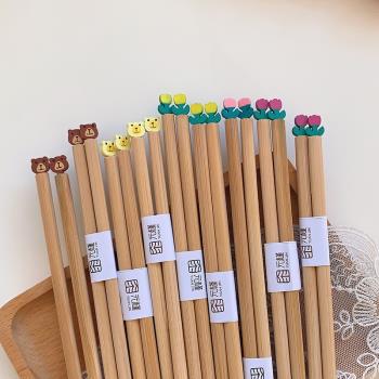 日式ins風立體鬱金香家用木質筷子可愛小熊餐具少女心可愛竹筷