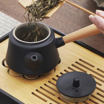 日式側把壺西施茶壺蓋碗陶瓷家用泡茶杯子大容量功夫茶具黑陶茶壺