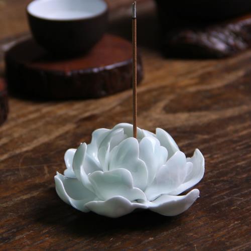 日式創意香插香座蓮花陶瓷底座 仿古線香插香爐茶道禪意香道配件