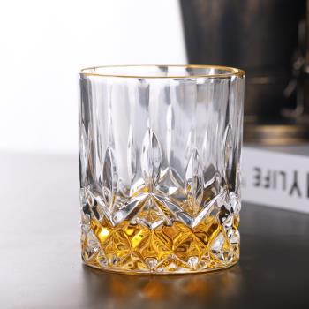 歐式描金邊水晶玻璃洋酒杯威士忌酒杯家用奢華創意烈酒杯古典酒具