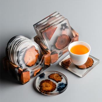 松木杯墊功夫茶具壺承茶盤茶海隔熱底託樹脂工藝品創意茶具擺件