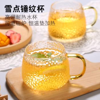 耐高溫玻璃杯帶手把高顏值咖啡杯果汁杯啤酒杯套裝錘紋杯帶勺杯子