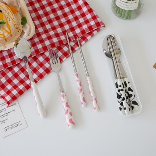 筷子勺子套裝餐具筷子盒可愛便攜學生上班族不銹鋼叉子三件套外帶