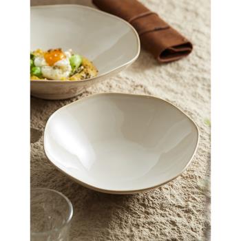 米黃窯變餐具陶瓷飯碗家用斗笠麵碗湯碗沙拉碗高階感酸菜魚大盆碗
